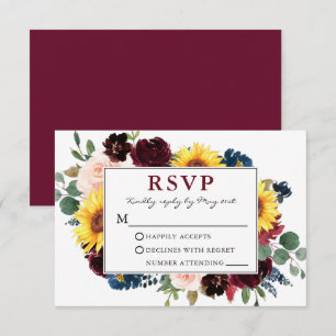 Elégant aquarelle Floral Bourgogne Mariage RSVP