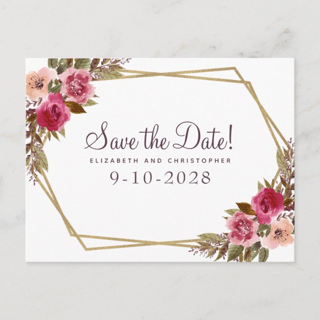 Élégant Aquarelle Florale Faire-Part de Mariage de (Devant)