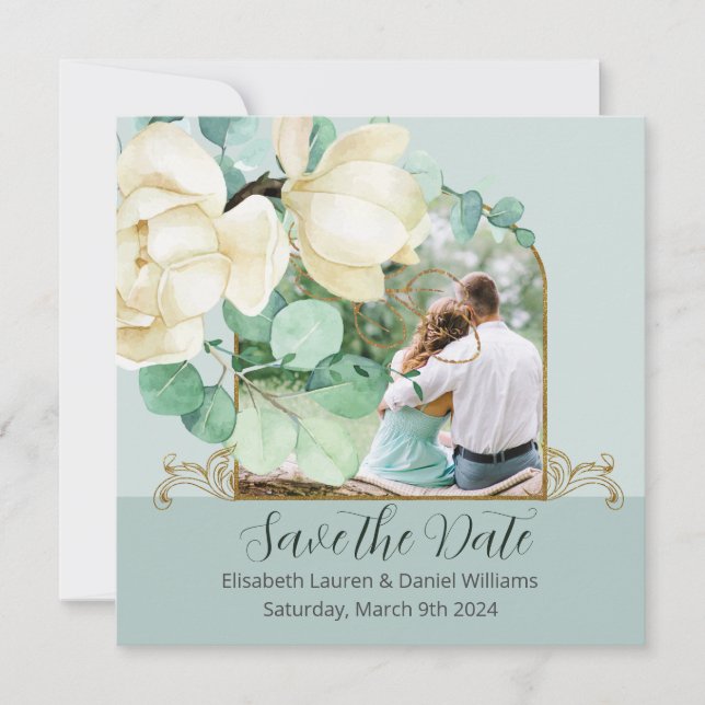 Élégant aquarelle Magnolia blanc Save the Date (Devant)