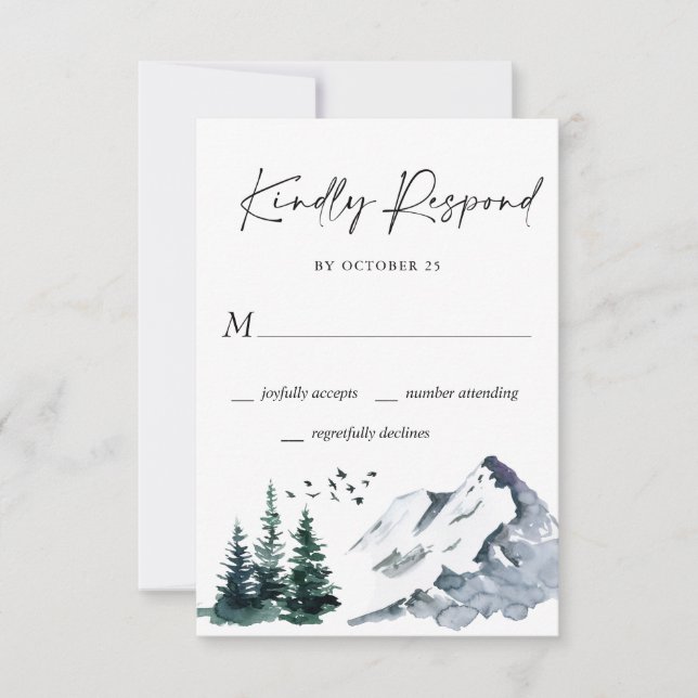 Elégant Aquarelle Montagnes Forêt Mariage RSVP (Devant)
