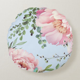 Elégant Aquarelle Peonies Coussin rond