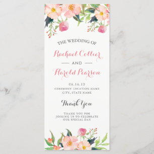 Elégant Aquarelle rose Floral Programme de mariage