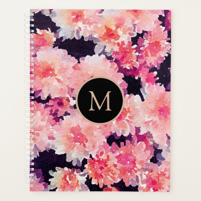 Élégant Aquarelle rose Motif Floral Monogramme (Devant)