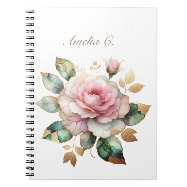 Elégant Aquarelle rose Rose Carnet blanc (Devant)