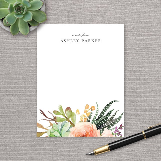 Elégant Aquarelle Succulent Carte pour notes perso (Créateur téléchargé)