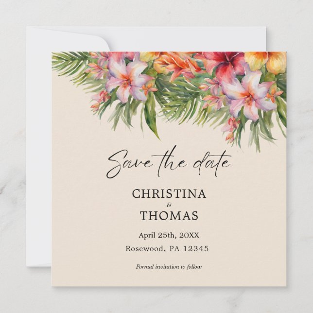 Élégant Aquarelle Tropical Save the Date (Devant)
