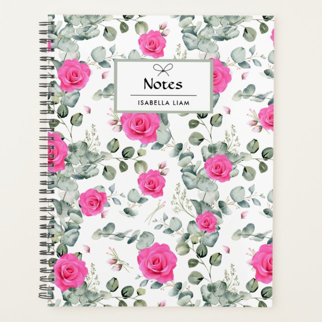 Elégant Aquarelle Verdure Fleurs roses Motif (Devant)