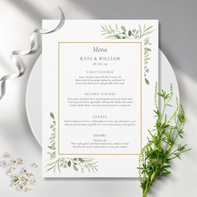 Elégant Aquarelle Verdure Menu Mariage Dîner (Créateur téléchargé)