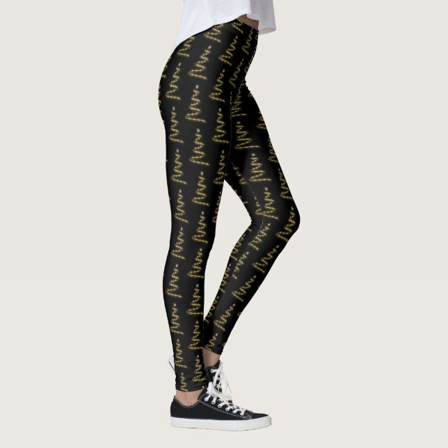 Élégant arbre de Noël doré Leggings noirs (Droite)