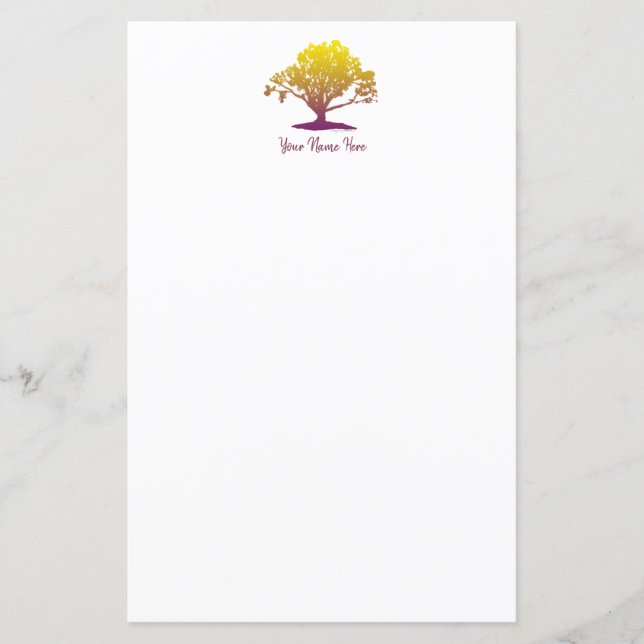 Élégant arbre de vie Monogramme Feuille de papier  (Devant)