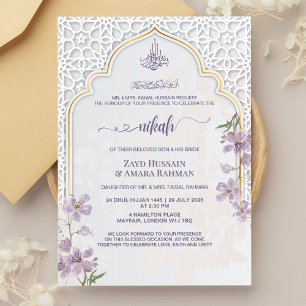 Elégant Arc Islamique Nikah Invitation Aquarelle