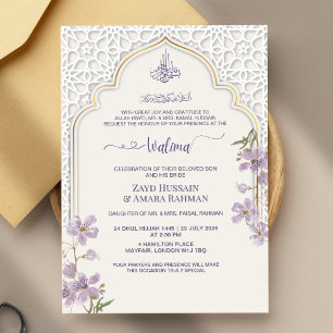 Elégant Arc Islamique Walima Invitation Pourpre