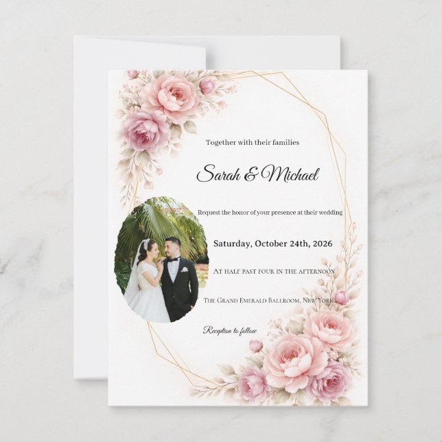 Elegant Arch Greenery Wedding Invitation with Phot (Devant)