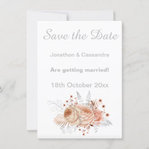 ÉLÉGANT ARGENT BLANC APRICOT FLORAL SAUVER LA DATE