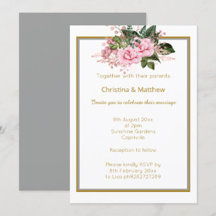 ÉLÉGANT ARGENT D'OR FAIRE-PART DE MARIAGE FLORALE