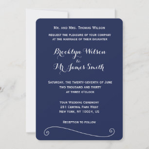 Elégant Arrondi Marine Blue Wedding Invitations