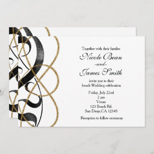 Elégant Art Chic Black & Gold Mariage Invitations
