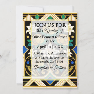 Elegant Art Deco Floral Wedding Invitation
