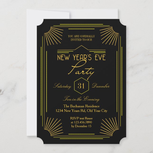 Elégant Art Déco Nouvel An Invitation de la Soirée (Devant)