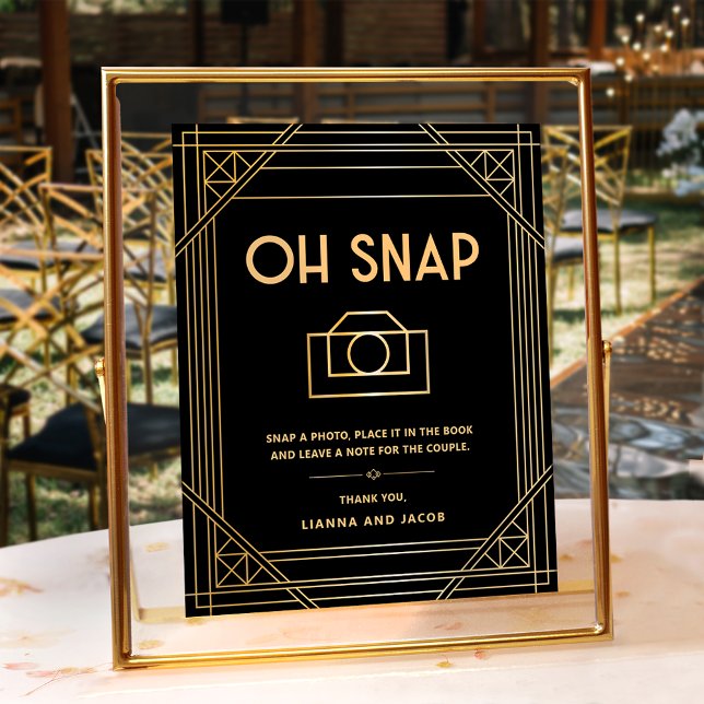 Élégant Art Déco Oh Snap Mariage Black Gold Sign (Créateur téléchargé)