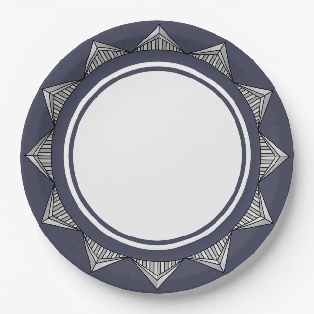 Élégant Art Déco sur Assiette en Papier Bleu (Devant)