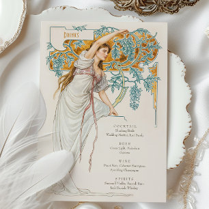 Elégant Art Nouveau Mariage Boissons Carte Menu