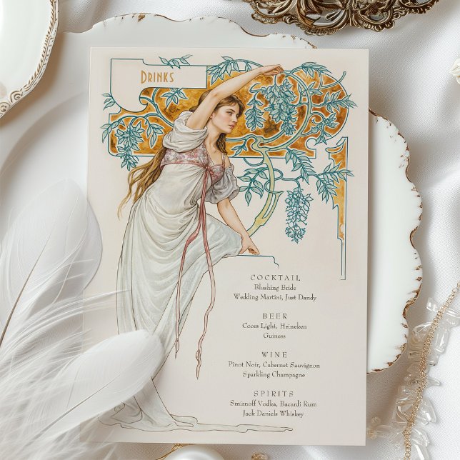 Elégant Art Nouveau Mariage Boissons Carte Menu (Créateur téléchargé)