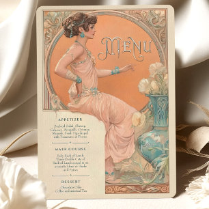 Elégant Art Nouveau Mariage Menu Carte Coral Turqu