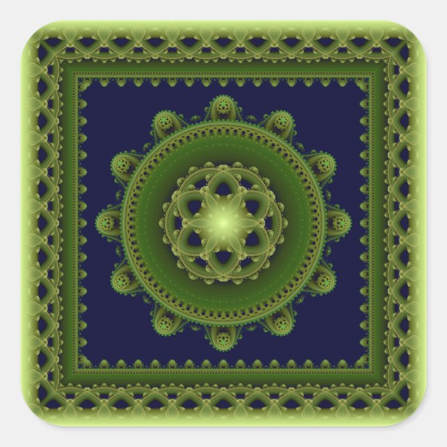 Élégant autocollant carré de mandala fractal brill (Devant)