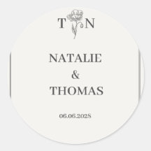 Élégant autocollant rond de mariage crème