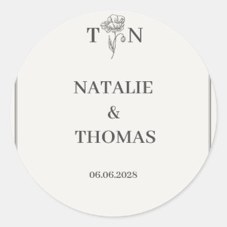 Élégant autocollant rond de mariage crème