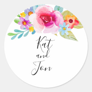 Élégant Autocollant rond Mariage Floral classique