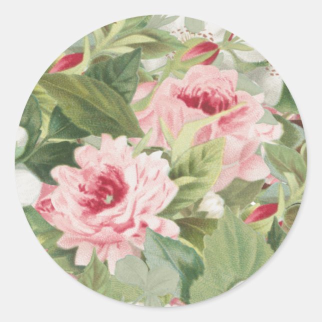 Élégant autocollant rose floral vintage (Devant)