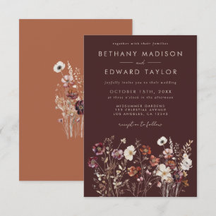 Elégant automne Brown Floral Faire-part de mariage