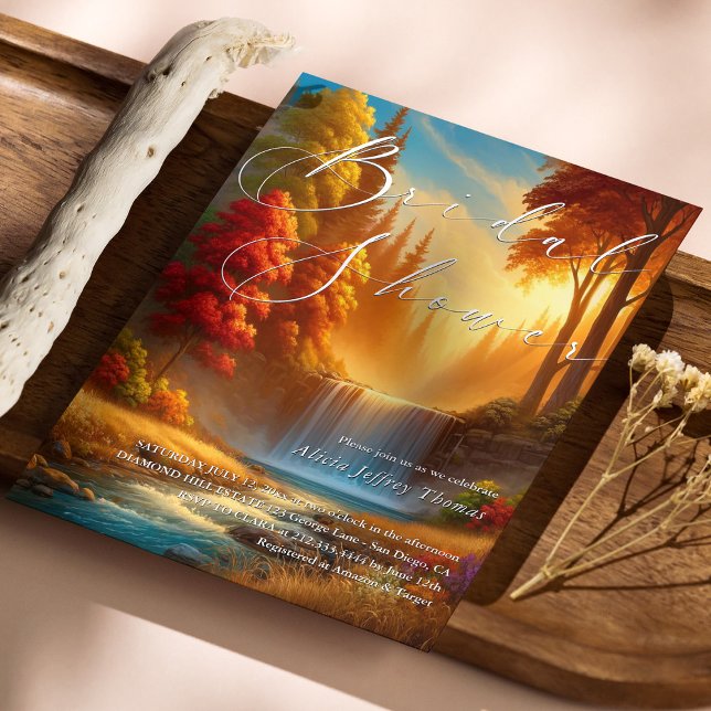 Elégant automne Cascade nuptiale Invitation douche (Elegant Autumn Waterfall Bridal Shower Invitation)