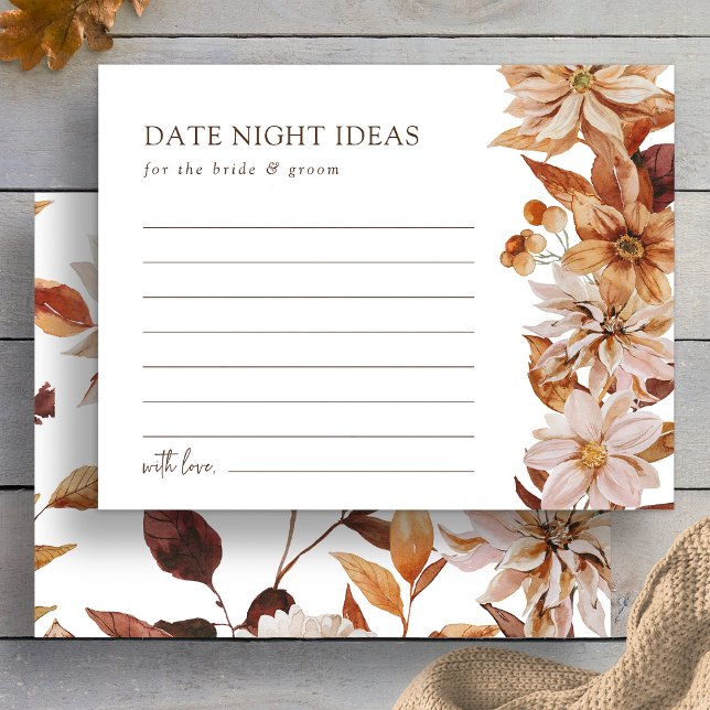 Elégant automne Feuilles Date Night Ideas Carte (Elegant Fall Terracotta Leaves Date Night Ideas Card by Painted Paperie
)
