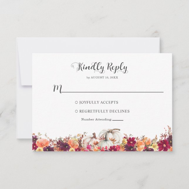 Elégant automne Floral Citrouille mariage RSVP (Devant)