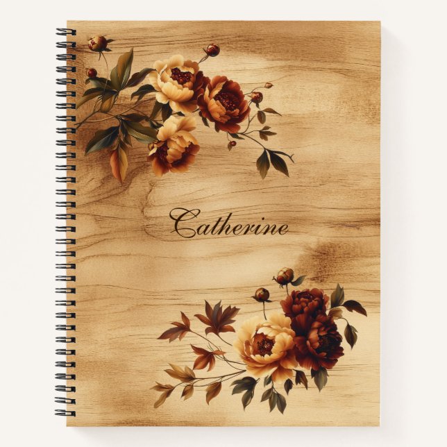 Élégant Automne floral Script Journal personnalisé (Devant)