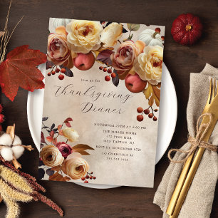 Élégant automne Floral Thanksgiving Invitation