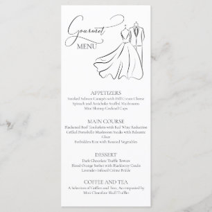 Elégant B&W Tux & Robe Mariage Menu Gourmet