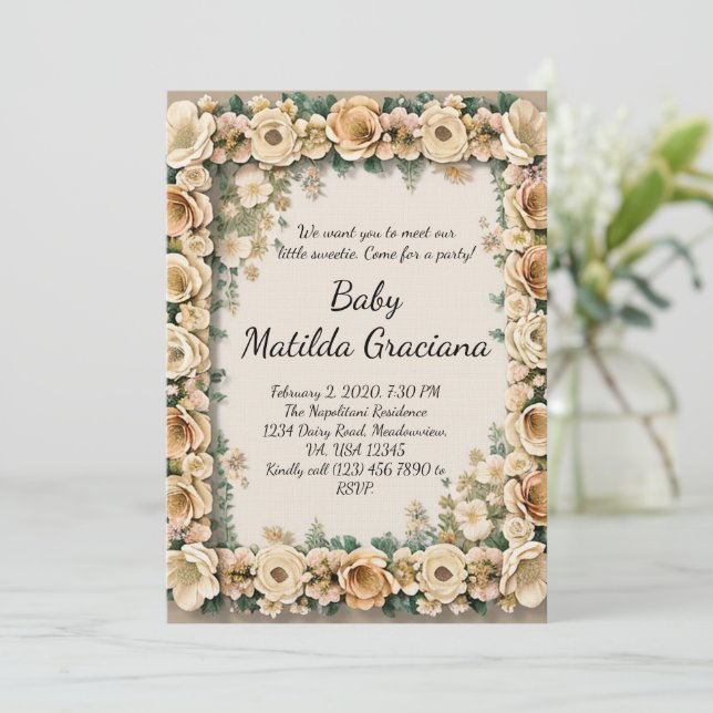 Elegant Baby announcement invitation (Debout devant)