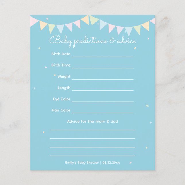 Elegant Baby Blue Boy Baby shower de deviner jeu (Devant)