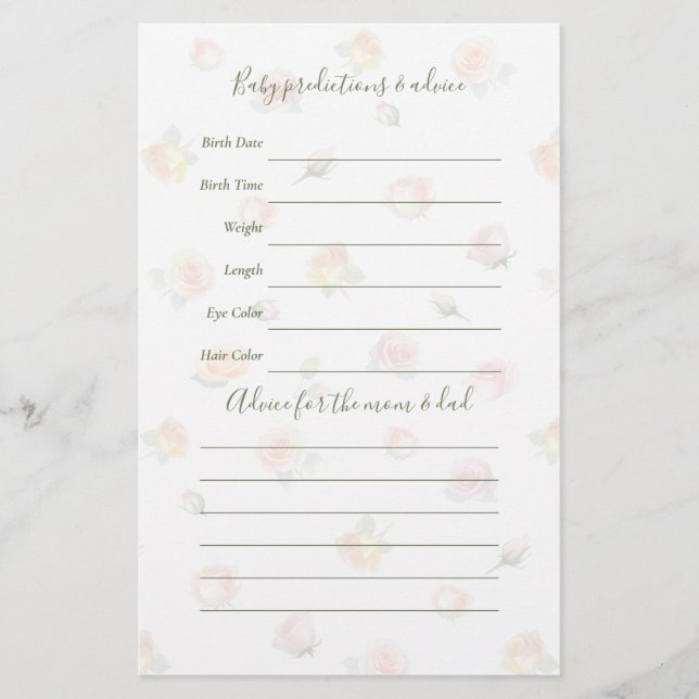 Elegant Baby in Bloom Baby Shower Guessing Game (Devant)