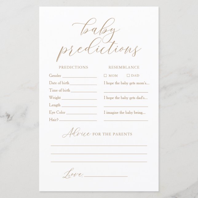 Elegant Baby Predictions Conseil Baby shower Jeu (Devant)