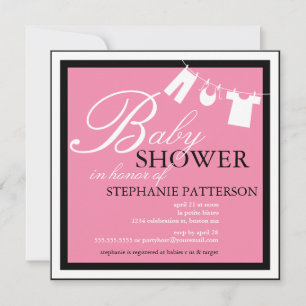 Elégant Baby shower-Clothes Ligne Invitation rose