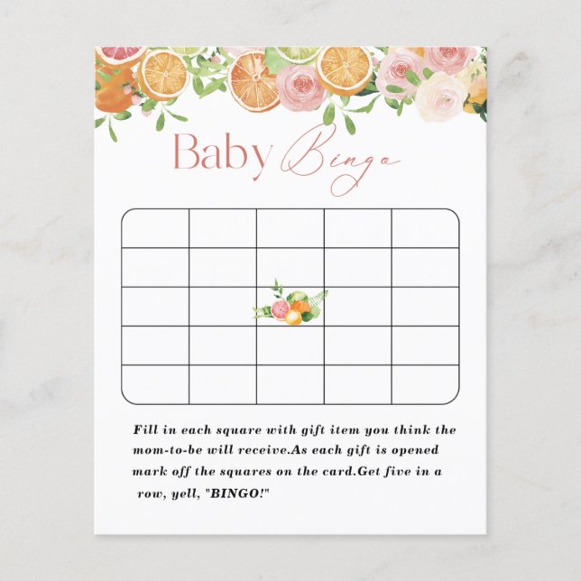 Elégant Baby shower de fleurs roses Citrys Aquarel (Devant)