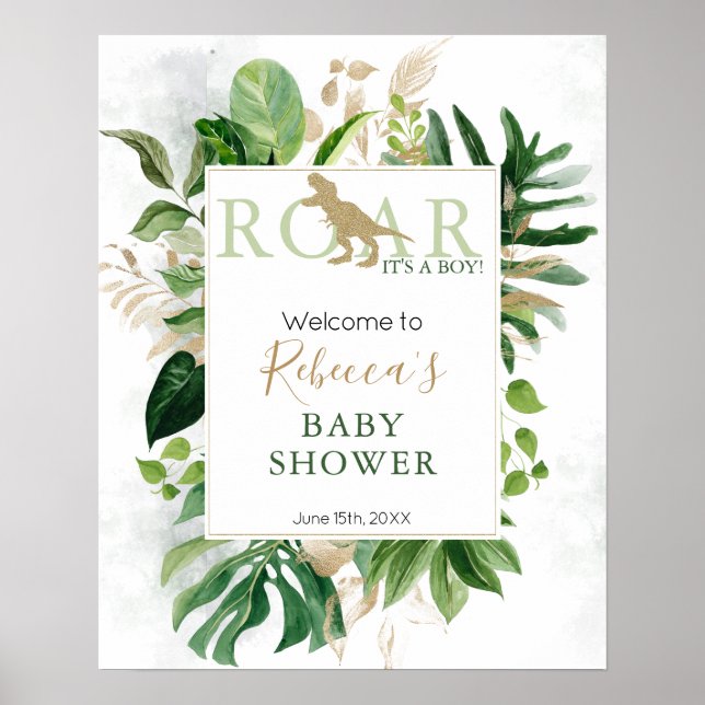 Élégant Baby shower Dinosaur affiche de bienvenue (Devant)