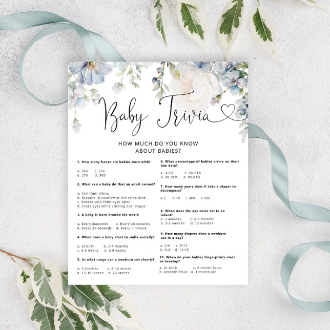 Elégant Baby shower Fleurs Bleues Trivia Jeu (Créateur téléchargé)