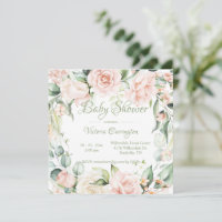 Elégant Baby shower Floral Aquarelle Invitation