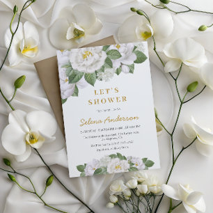 Elégant Baby shower Floral Blanc Invitation